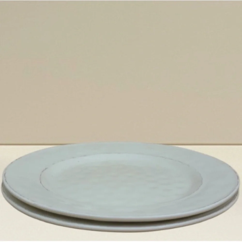 Pier 1 Martillo Stoneware 11” Dinner Plates Replacements White Cream Set of 2